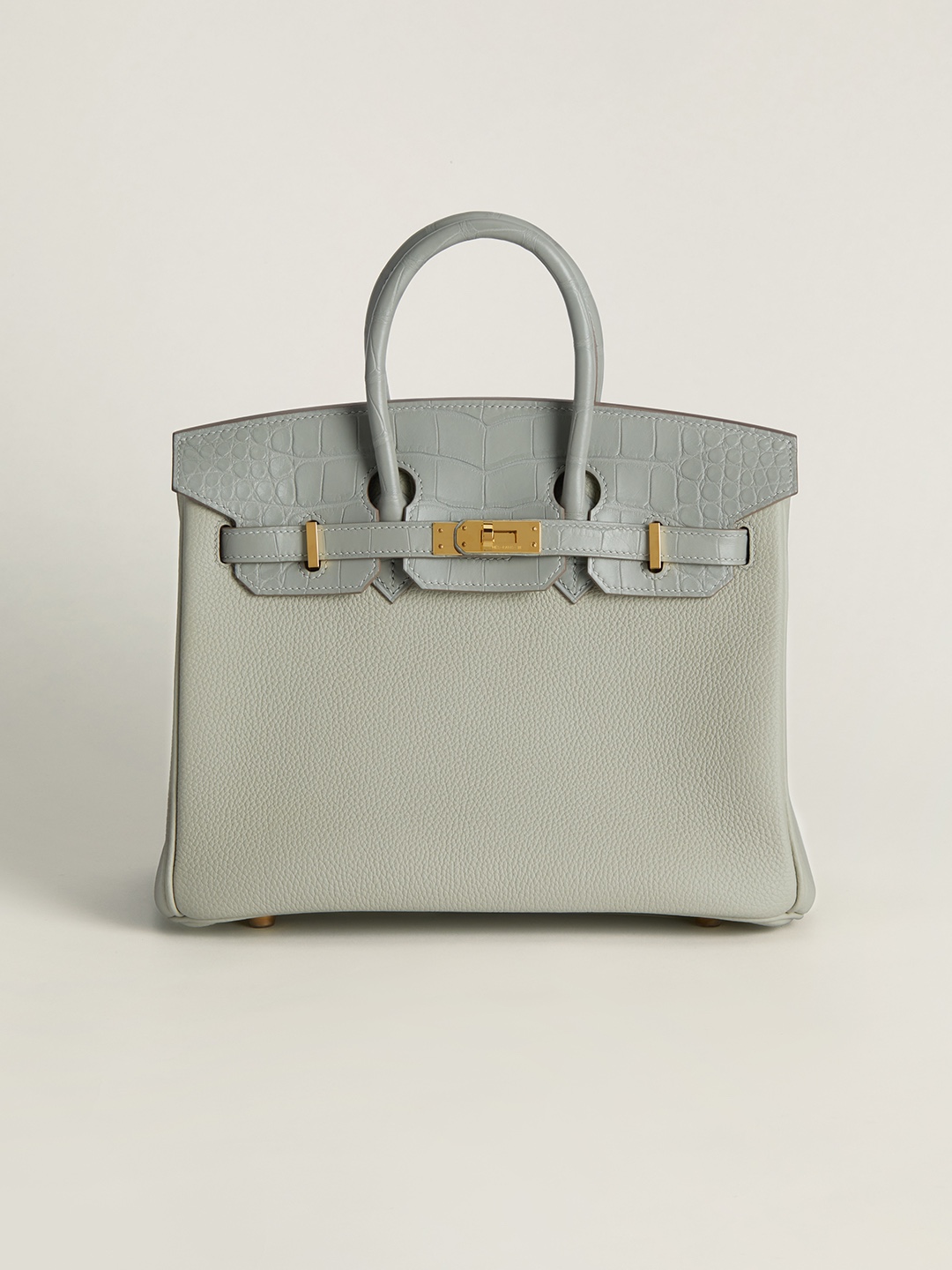 Hermes Touch Birkin 25CM Bag In Light Grey Togo and Matte Alligator Crocodile Leather